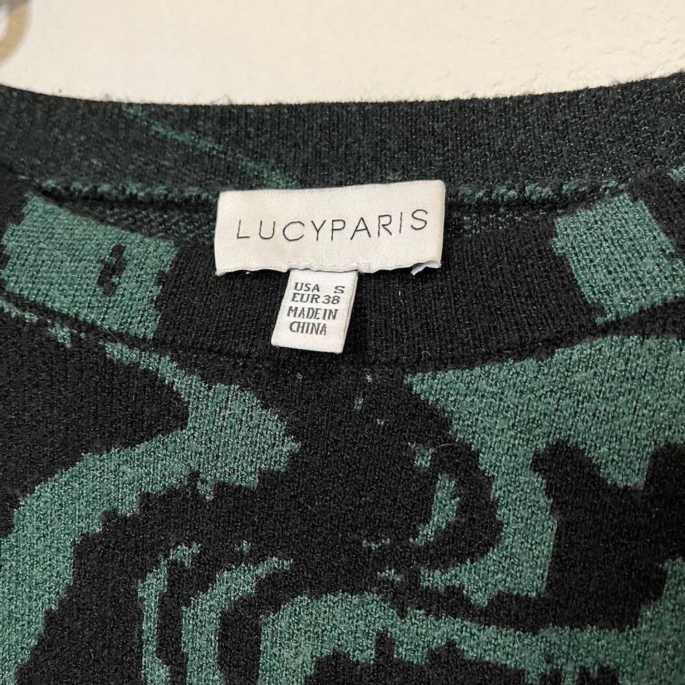 Lucy Paris Green Black Balloon Sleeve Mini Short Sweater Long Sleeve Dress Small - Picture 4 of 7